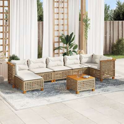 Elegant Beige 8 Piece Garden Sofa Set with Cushions for a Chic Outdoor Living