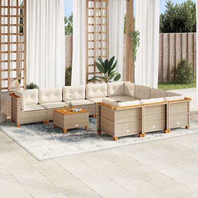 Garden Sofa Set with Cushions Modular Sofa 11 Piece Beige Poly Rattan