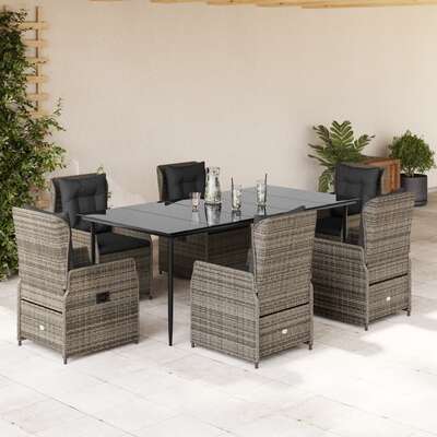 7 Piece Garden Dining Set with Cushions Grey Poly Rattan - Outdoor Living