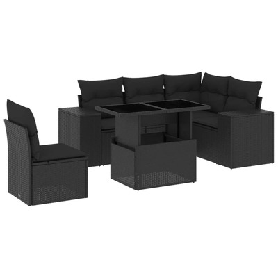 6 Piece Garden Sofa Set with Cushions - Black