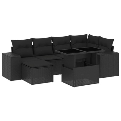 7-Piece Black Garden Sofa Set with Cushions  Perfect for Outdoor Comfort