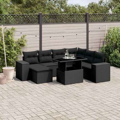 Stylish 8-Piece Garden Sofa Set in Black with Cushions  Perfect for Outdoor