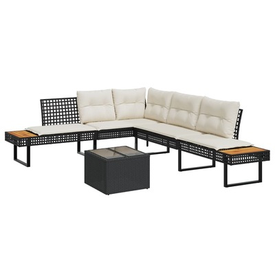 Garden Sofa Set with Cushions Couch 2 Piece Black Poly Rattan and Glass