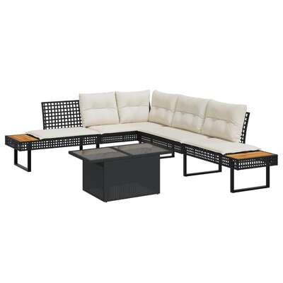 Garden Sofa Set with Cushions Couch 2-Piece Black Poly Rattan and Glass