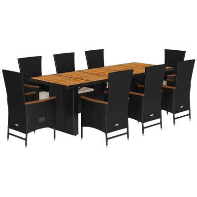 Garden Dining Set with Cushions Furniture 9 Piece Black - Poly Rattan 