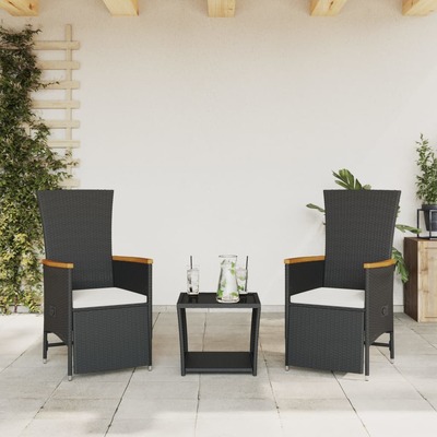 3-Piece Garden Dining Set with Cushions  Black Poly Rattan