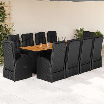 Garden Dining Set with Cushions Furniture 11 Piece Black Poly Rattan