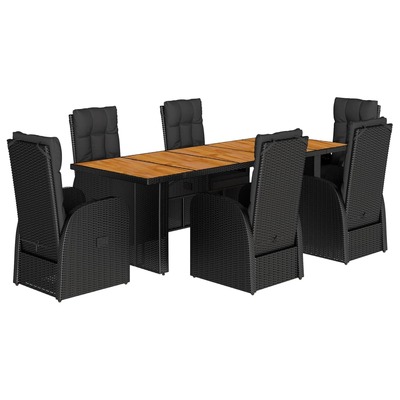 Garden Dining Set with Cushions Furniture 7 Pcs Black Poly Rattan