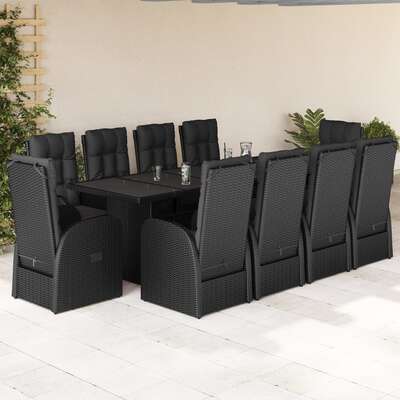 Garden Dining Set with Cushions Furniture 11 Piece Black - Poly Rattan