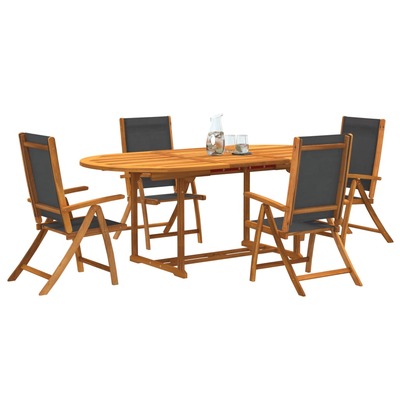 5 Piece Garden Dining Set Solid Wood Acacia and Textilene