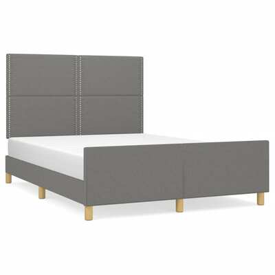 Bed Frame with Headboard Double Bed Base - Dark Grey Double Size Fabric