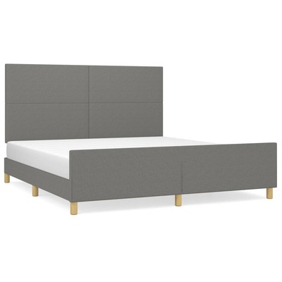 Bed Frame with Headboard Double Bed Base Dark Grey Queen Size Fabric