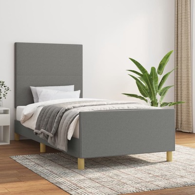 Bed Frame with Headboard Dark Grey - Fabric King Single