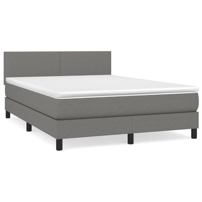 Durable Box Spring Bed with Mattress in Dark Grey Queen Size Fabric