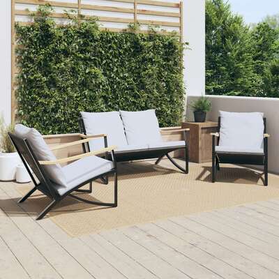 Stylish 3-Piece Black Steel Balcony Furniture Set with Comfortable Cushions