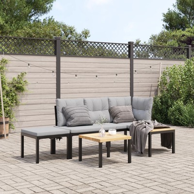 Stylish & Durable: 3-Piece Black Garden Bench Set with Cushions