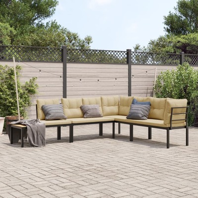 Elegant Black Garden Bench Set with Cushions  4-Piece Set For Outdoor