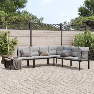 4-Piece Black Garden Bench Set with Cushions for Stylish Comfort