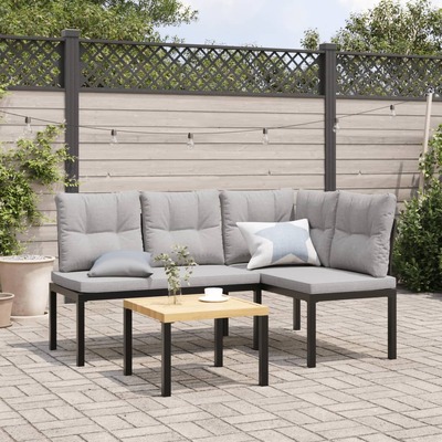 Sleek & Stylish: 3-Piece Black Garden Bench Set with Cushions