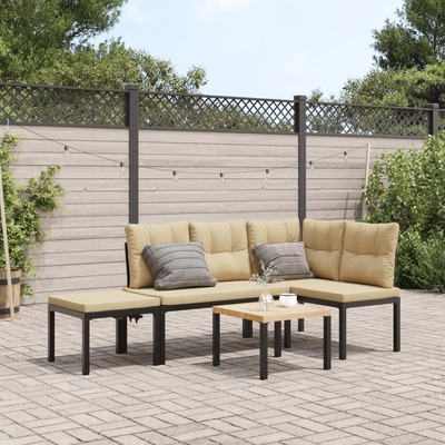 Elegant 4-Piece Black Garden Bench Set with Plush Cushions  Perfect for Stylish Outdoor