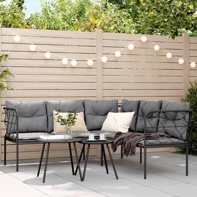 Modern Garden Sofa Set with Cushions in Black Steel and Textilene