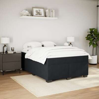 Stylish Black Velvet Box Spring Bed and Mattress for Queen-Sized Comfort