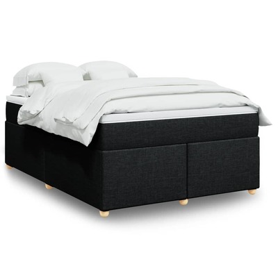 Elegant Black Double Fabric Box Spring Bed with Comfortable Mattress for Modern Bedrooms