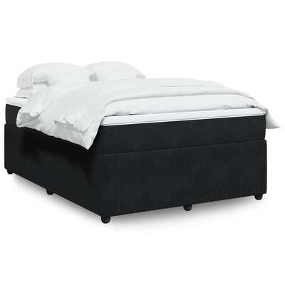 Stylish & Durable Box Spring Bed with Mattress Black Queen Velvet