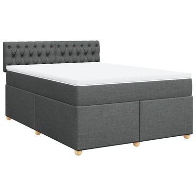 Modern and Comfortable Dark Grey Box Spring Bed with Mattress in Double Fabric