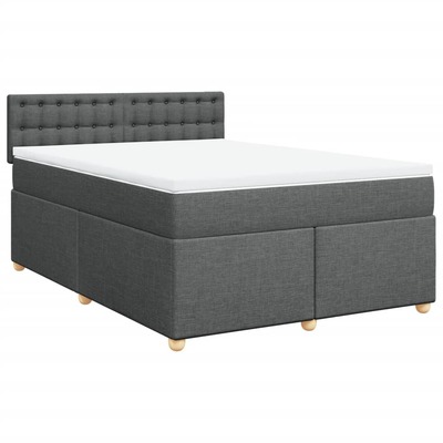 Durable Box Spring Bed with Mattress in Dark Grey Double Fabric