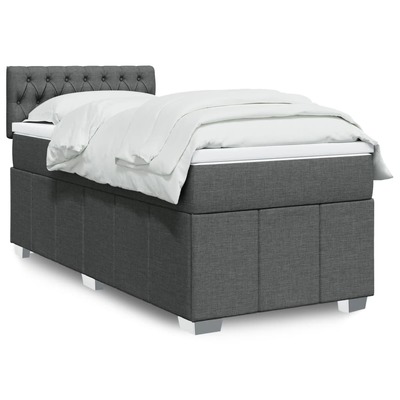 Dark Grey King Single Box Spring Bed with Mattress  Elegant Fabric