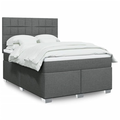 Dark Grey Queen Box Spring Bed with Mattress  Comfortable and Durable