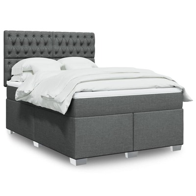 Modern Dark Grey Fabric Queen Box Spring Bed with High-Quality Mattress