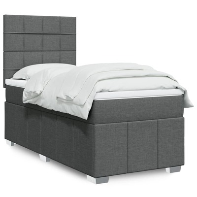 Stylish Dark Grey King Single Box Spring Bed with Mattress  Modern Fabric Design