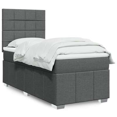 Modern Dark Grey Fabric Box Spring Bed with Mattress for King Single