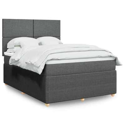 Luxurious Queen Box Spring Bed with Dark Grey Fabric Mattress