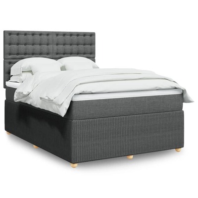 Stylish Dark Grey Queen Box Spring Bed with Comfortable Mattress