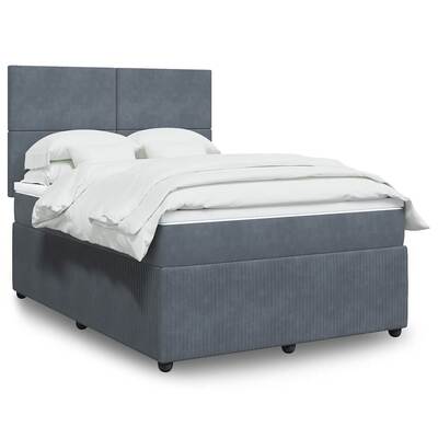 Luxury Box Spring Bed with Dark Grey Velvet Mattress  Double Size