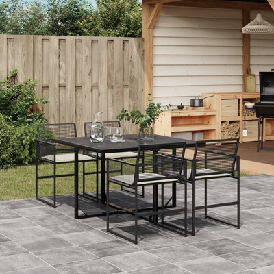 Stylish 5-Piece Garden Dining Set in Black Poly Rattan with Cushions 