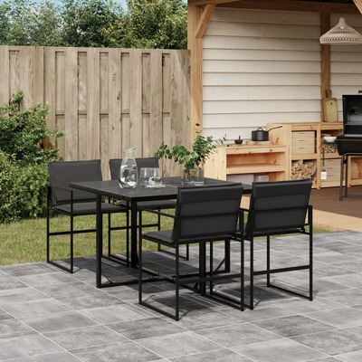 Modern 5 Piece Garden Dining Set with Cushions and Black Textilene Chairs