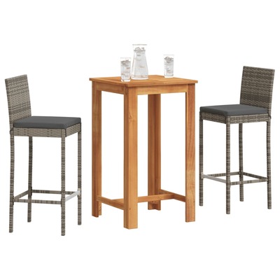 3 Piece Garden Bar Set Grey Solid Wood Acacia