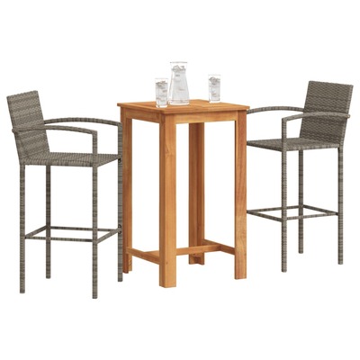 3-Piece Garden Bar Set Grey Solid Wood Acacia