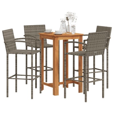 5 Pcs Garden Bar Set Solid Wood Acacia and Poly Rattan