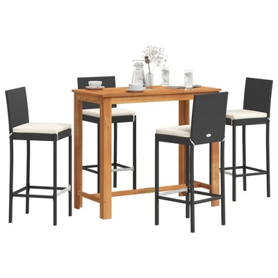 5 Piece Garden Bar Set Solid Wood Acacia and Poly Rattan