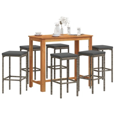 7 Piece Garden Bar Set Grey Solid Wood Acacia