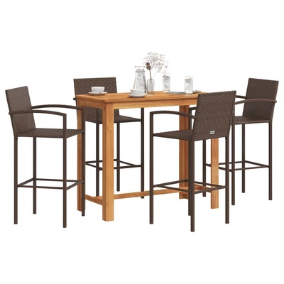 5-Piece Garden Bar Set Brown Solid Wood Acacia and Poly Rattan