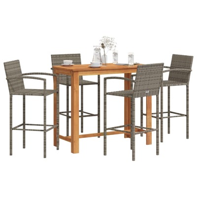 5-Piece Garden Bar Set Solid Wood Acacia and Poly Rattan