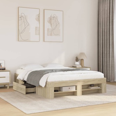 Elegant Sonoma Oak Double Bed Frame  Engineered Wood for a Stylish Bedroom