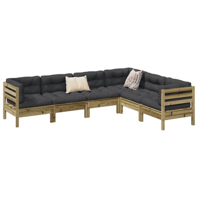 6-Piece Garden Sofa Set with Cushions Impregnated Wood Pine