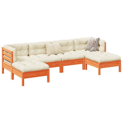 6-Piece Garden Sofa Set with Cushions Wax Brown Solid Wood Pine